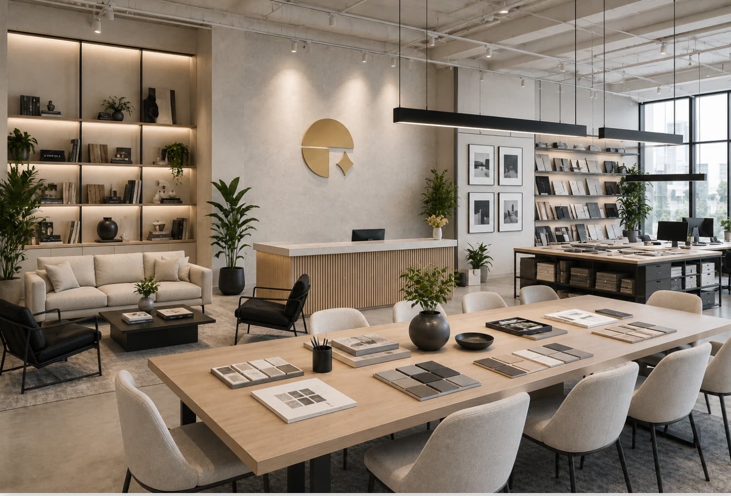 Curzey Design Studio workspace with designers collaborating in a warm architectural interior