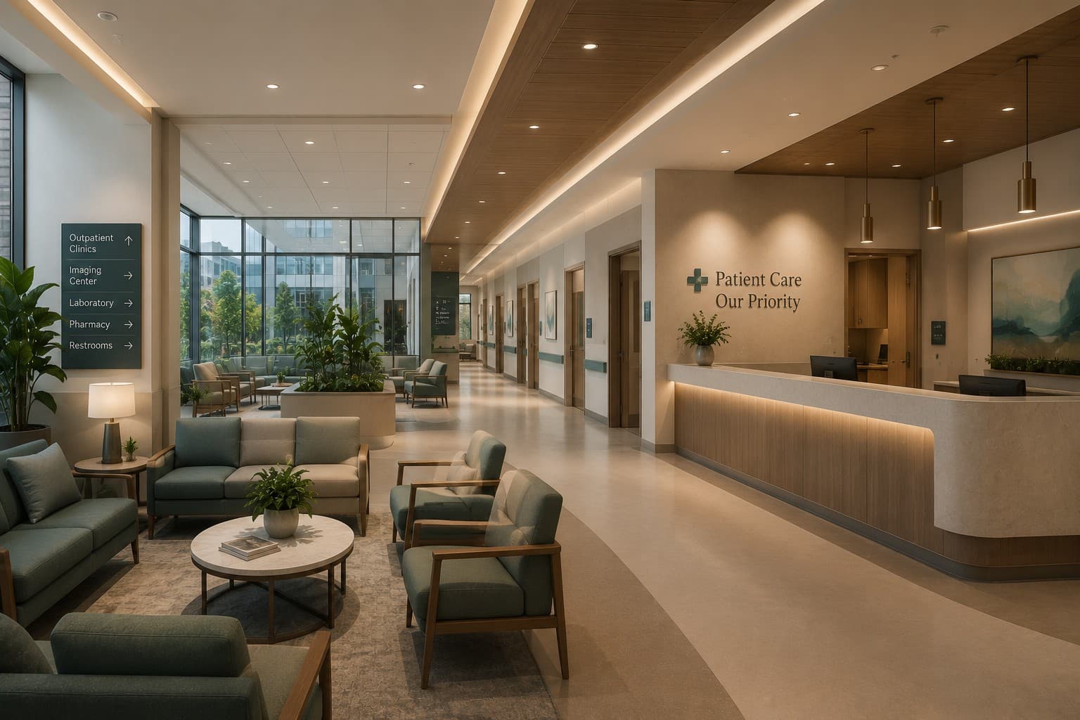 Calm contemporary healthcare interior for Goodshepherds Group of Hospitals