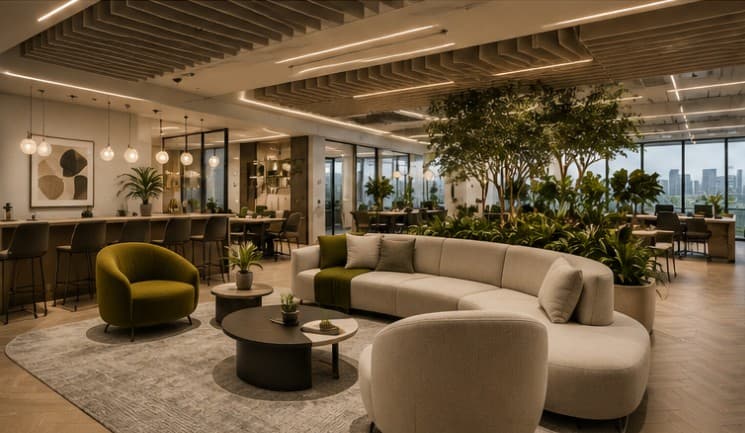 Contemporary interior materials and design details representing thoughtful sustainable interior design decisions