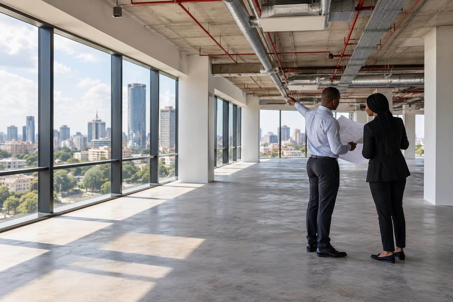 Commercial office interior representing pre-lease workplace planning and fit-out due diligence in Kenya